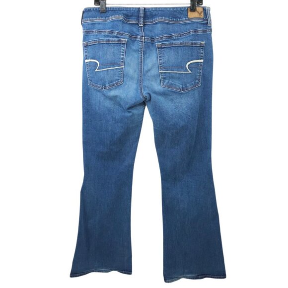 American Eagle Super Stretch Kick Boot Jeans Womens Size 14 Mid Rise Denim - Picture 2 of 15
